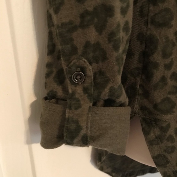 Olive green leopard print button down blouse - Picture 2 of 3